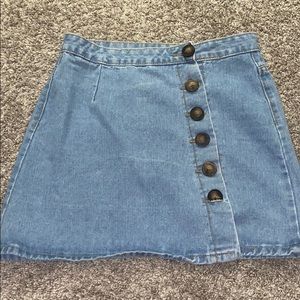 Stitch Detail Button Front Denim Skirt,